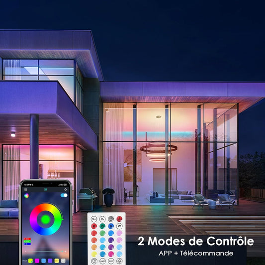 HOVVIDA Ruban LED 5M, 30 Led/Mètre, 24V RVB Bande LED, 150 LED, APP Et Télécommande, Synchronisation De La Musique, Mode Minuterie, Pour Chambre, Salle De Jeux, Fête, Festival